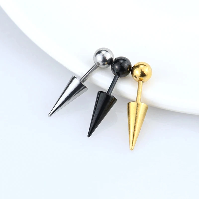 Punk Gothic Round Ball Spike Cone Tip Titanium Steel Women Men Screw Back Pierced Stud Earring Fashion Jewelry Gifts Geometric