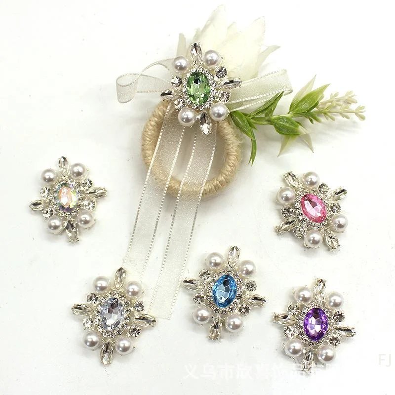 [YU] 35*40 مللي متر سبائك بيضاوية مسطحة القاع اكسسوارات الديكور اللؤلؤ حجر الراين زهرة لوحة DIY بها بنفسك الملحقات