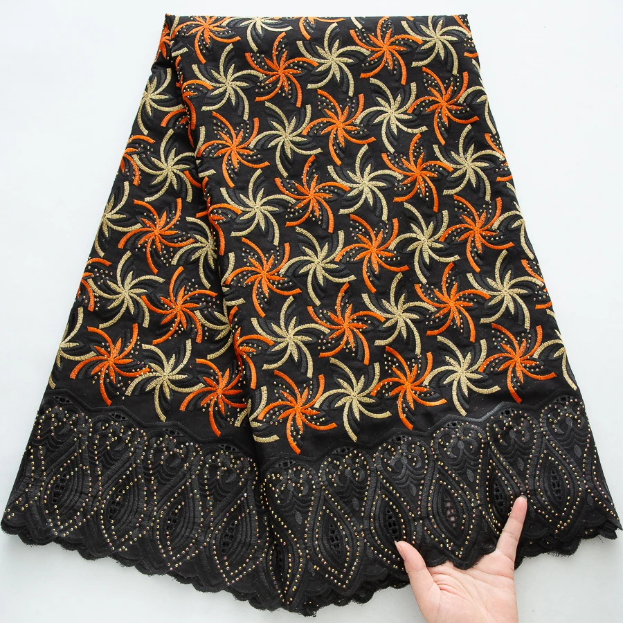 ​luxury-black-embroidered-cotton-lace-fabric-gold-orange-florals-​african-swiss-voile-lace-fabric-for-evening-dress