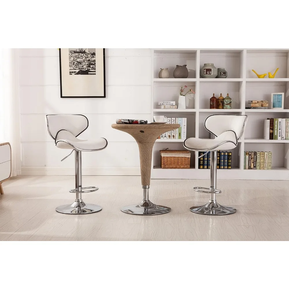 Bar Chairs, Cushioned Leatherette Upholstery Airlift Adjustable Swivel Barstool with Chrome Base, Set of 2, Bar Chairs