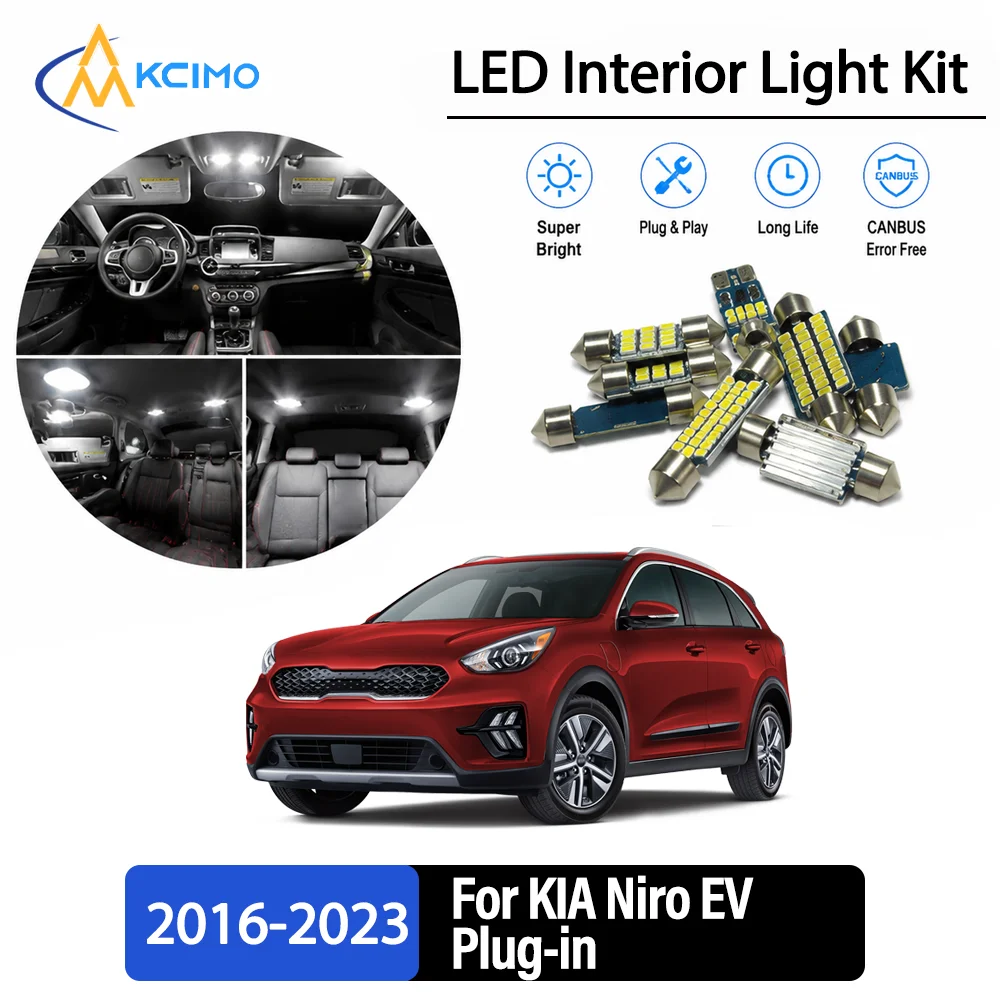 For KIA Niro EV Plug-in 2016-2023 2017 Premium No-Wire Continuous Glow Auto Interior LED Bulb Remodel Set Cabin Refit Lamps