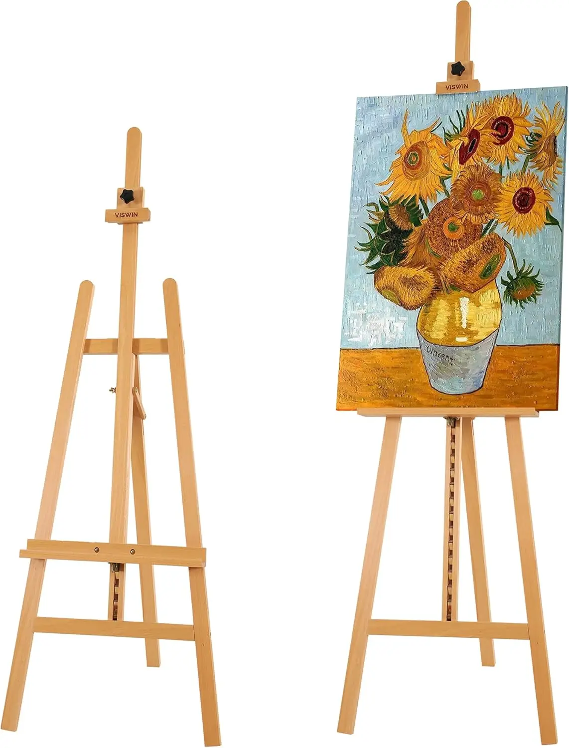 

Adjustable & Foldable Beech Wood Art Easel, Holds Canvas up to 43", 57-76" H Floor Stand for Adults