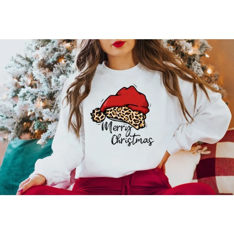 

Leopard Santa Hat Merry Christmas Sweatshirt, Christmas Tshirt, Cheetah shirt, Christmas Sweatshirt, Christmas Family Sweat