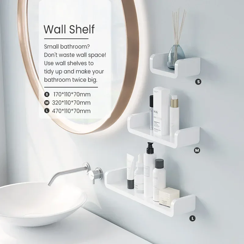 

Bathroom Shelf Storage Organizer Rack Waterproof Wall Shelves White Plastic Bathroom Accessories Without Drilling