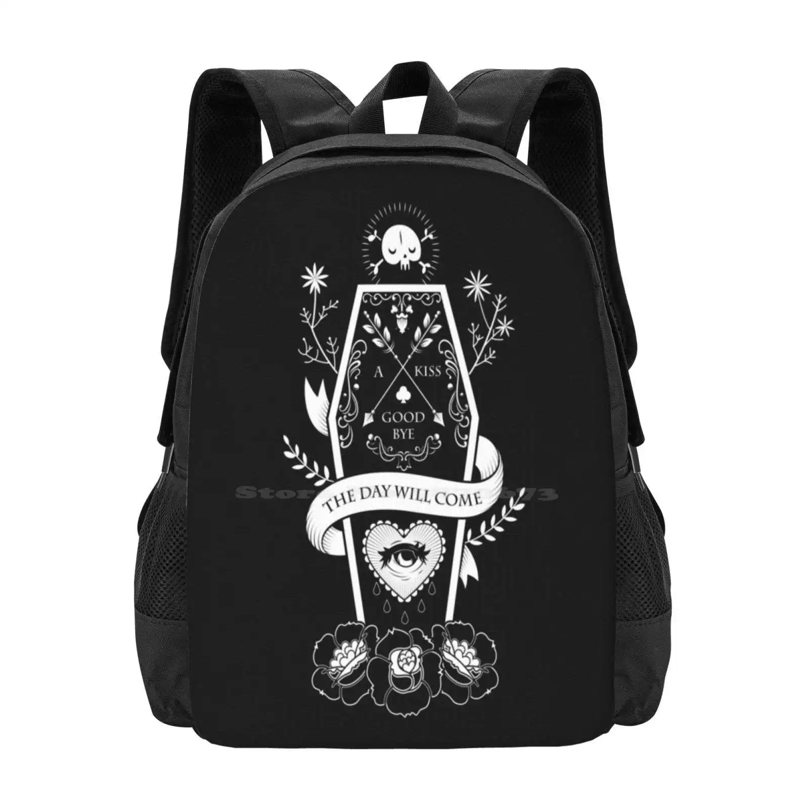 A Kiss Goodbye By Batóry School Bags For Teenage Girls Laptop Travel Bags Horror Movie Coffin Pastel Goth Death Day Of The Dead