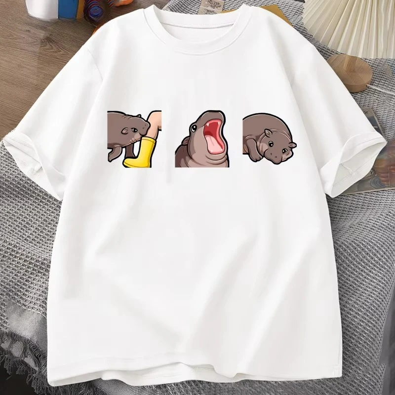 Moo Deng T Shirt Funny Baby Hippo Moo Deng Gang T-shirt Cute Baby Pygmy Hippo Moo Deng T-Shirts Hippo Lover Graphic Tees Clothes