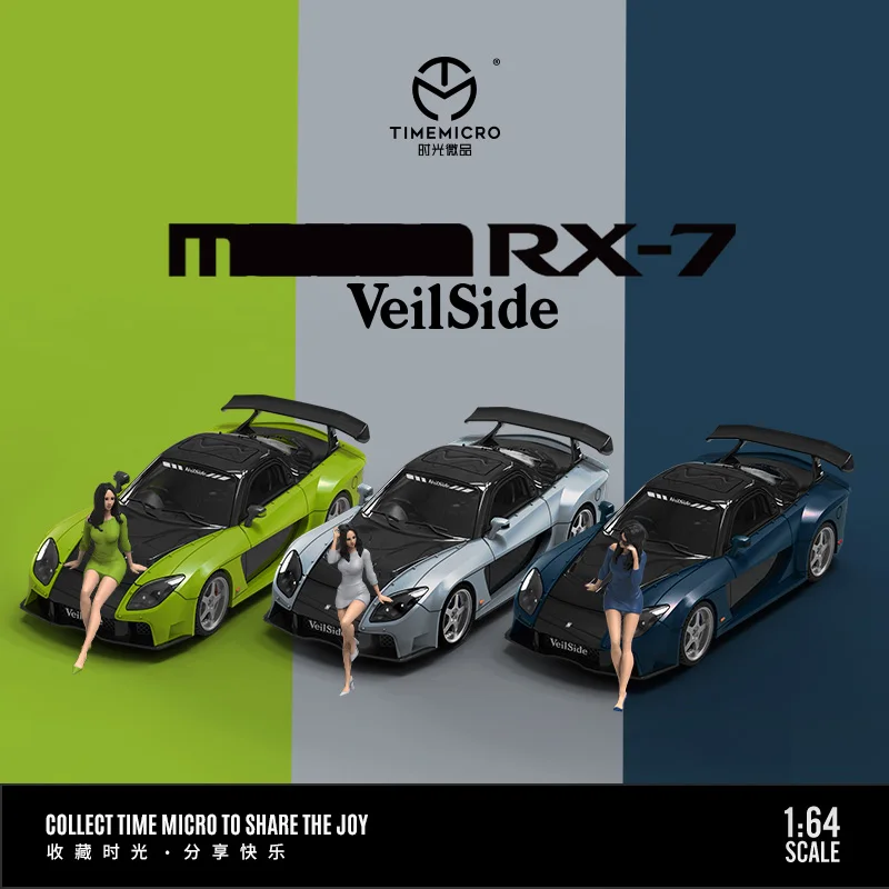 

TimeMicro 1:64 RX-7 Veilside Black Silver Black Blue Painting Alloy Car Model for Collection&Display&Gift