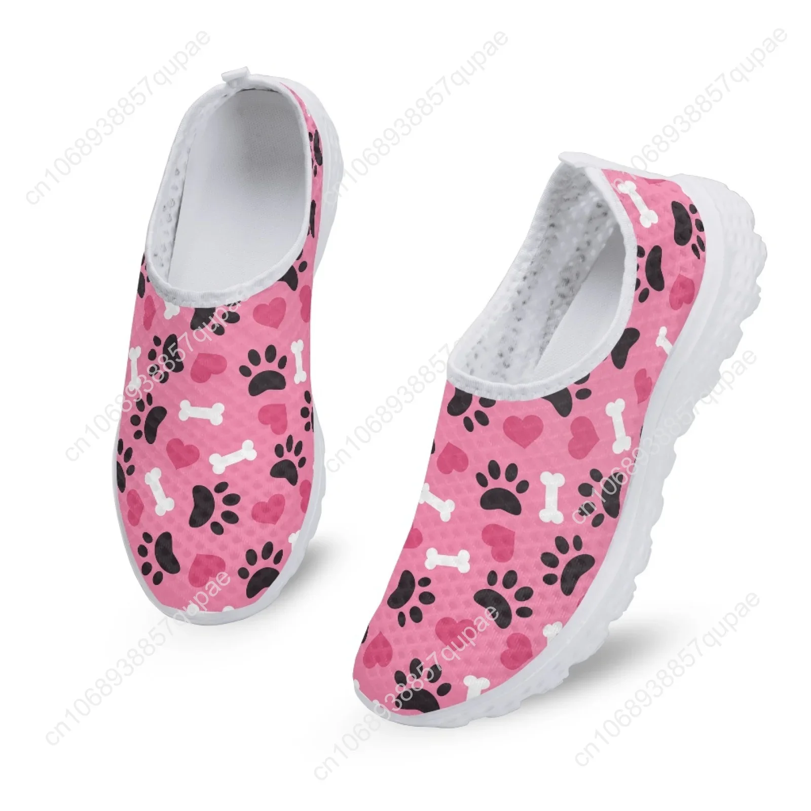 Pink Dog Paw Love Print Mesh High Quality Sneakers Women Men Teenager Casual Fashion Custom Made Tennis Flat Couple Shoes