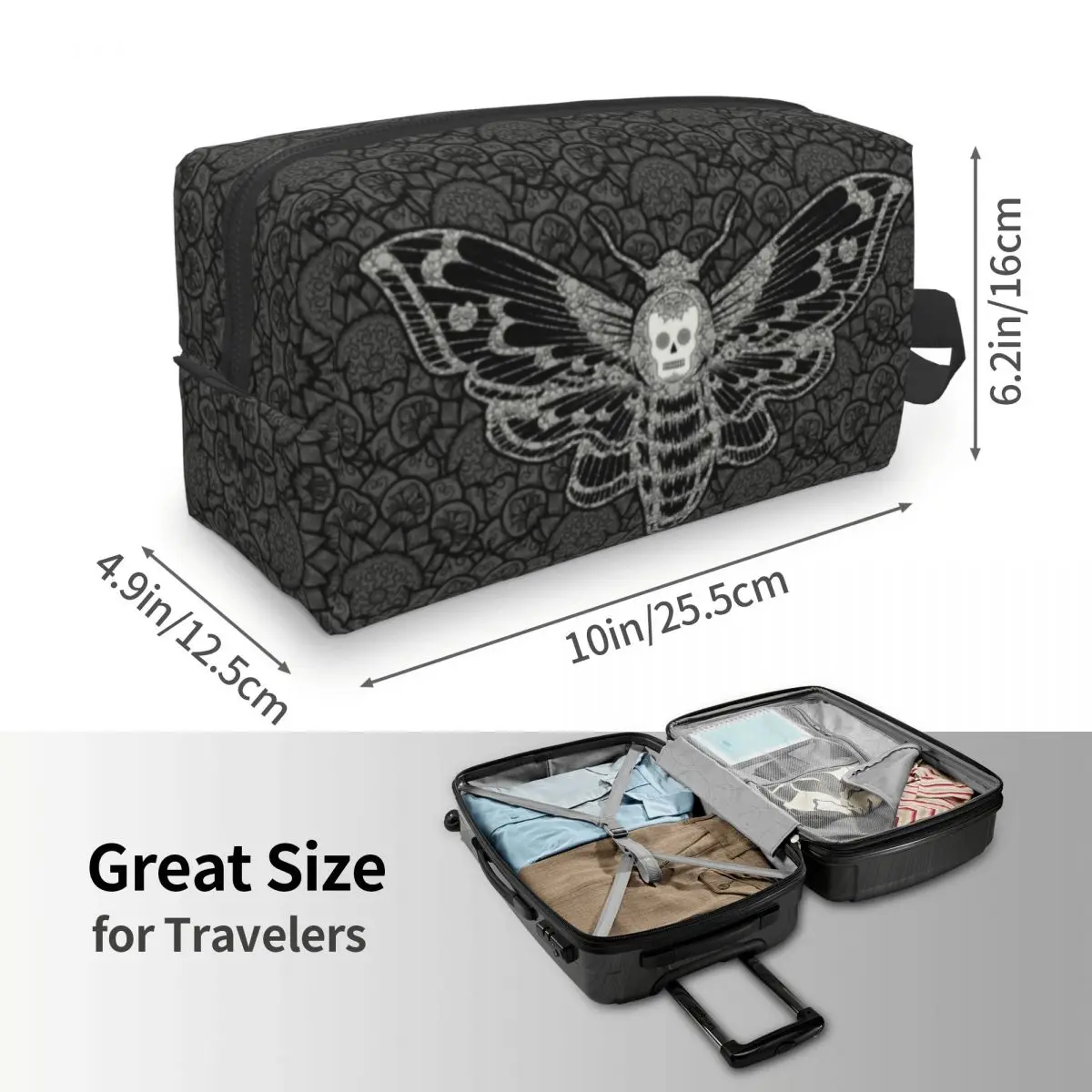 Kawaii Gothic Death Head Skull Travel Toiletry Bag for Women Moth With Mandala Cosmetic Makeup Bag Beauty Storage Dopp Kit