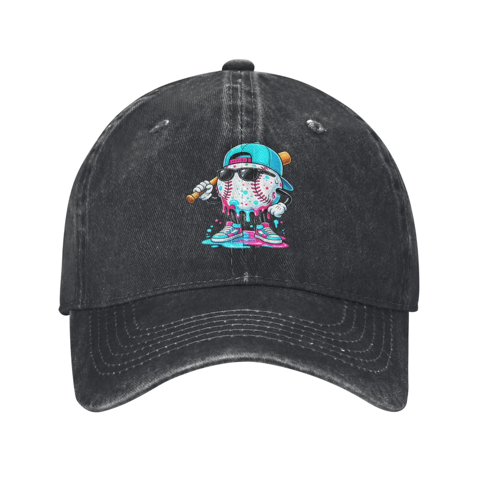 Baseball Sport Ice Cream Drip Baseball Caps for Men Women Distressed Cotton Snapback Cap Funny Meme Outdoor Adjustable Hats Cap