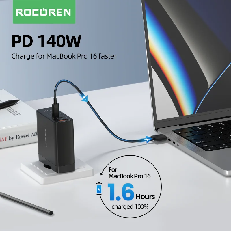 Rocoren 140W Mutiport USB Charger PD 3.1 Quick Charge 4.0 QC 3.0 Type C Fast Charging For Macbook Pro iPhone 14 Xiaomi Samsung