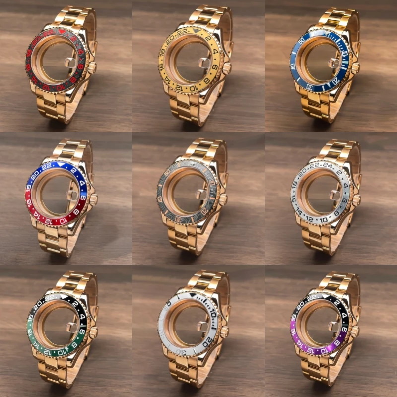 Full Rose Gold NH35 Case 40mm YM Two-Way Rotating Bezel Stainless Steel Sapphire Glass 28.5mm Dial NH35 NH36 Movement Watch Case