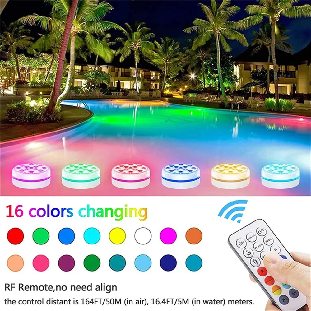 4/2/1pcs New 13 Leds Remote Controlled RGB Submersible Light 16 Colors for Outdoor Pond Fountain Vase Garden Swimming Pool Under