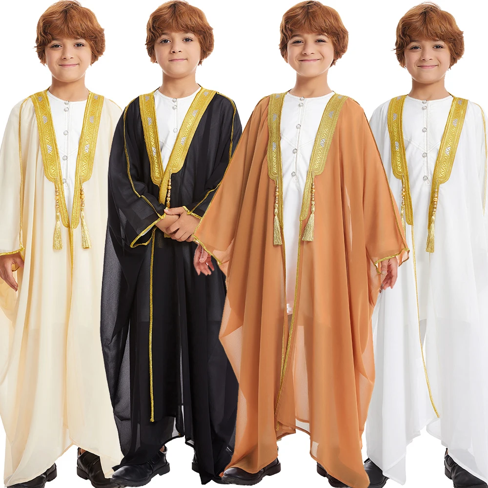 Muslim Saudi Arab Boys Robe Dishdasha Kids Abaya Kaftan Prayer Islam Clothing Kimono Middle East Teenage Dress Dubai Jubba Thobe