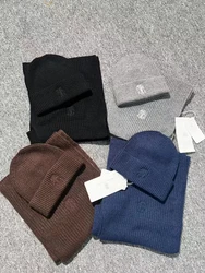 Sombrero de bufanda y gorro de lana para hombre, gorro de punto cálido, informal, bordado, conjunto de alta calidad, otoño e invierno, 2025