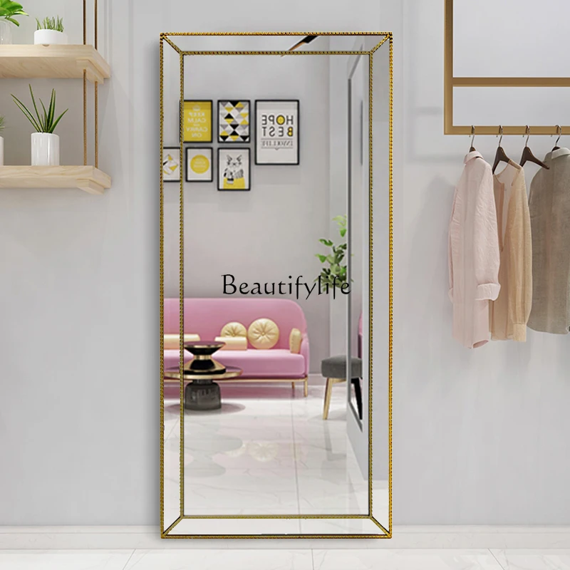 

Light luxury simple atmosphere floor-to-ceiling full-length mirror household stainless steel luxury large mirror