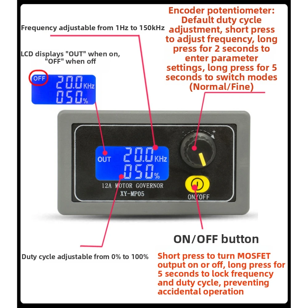 150W For PWM DC Motor Velocity Controller 6-30V With LCD Display Real-Time Monitoring And 0.1 Percent Duty Cycle Accuracy