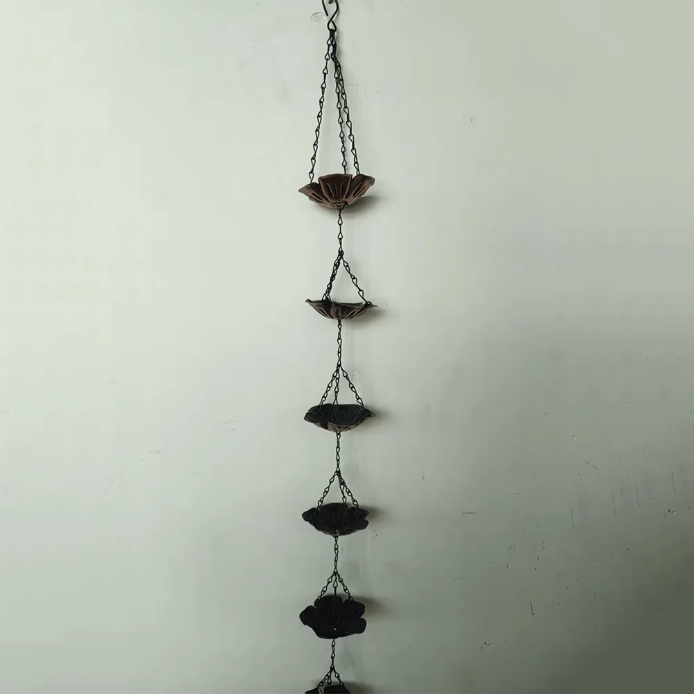 

Japanese Style Metal Tulip Rain Chain 7 Cups Iron Art Rain Chain for Gutters Flower-shaped Hanging Rainwater Diverter Chain