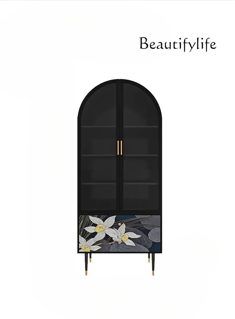 

S French arched entrance cabinet retro Nordic solid wood home glass door bookcase storage storage cabinet