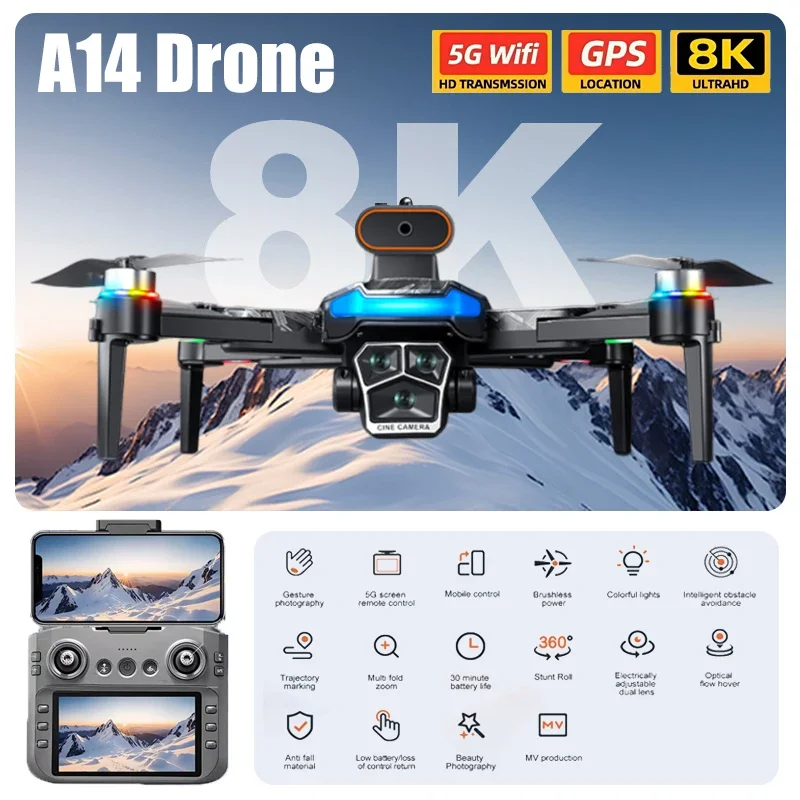 AeroPartsFor Genuine A14Pro Max GPS Brushless 8K Three Camera Optical Flow Obstacle Avoidance Foldable Quadcopter RC Distance Dr