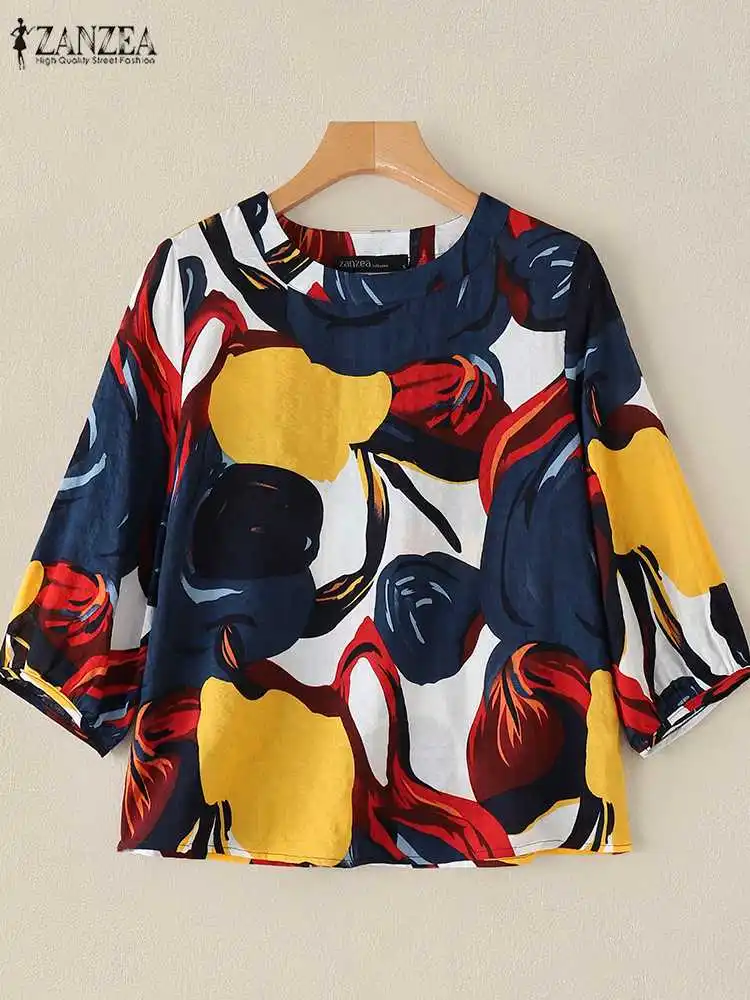 ZANZEA Autumn Women Casual Loose All-Over Printed Blouses 2024 Vintage 3/4 Sleeve O Neck Blusas Mujer Holiday Leisure Tunic Tops