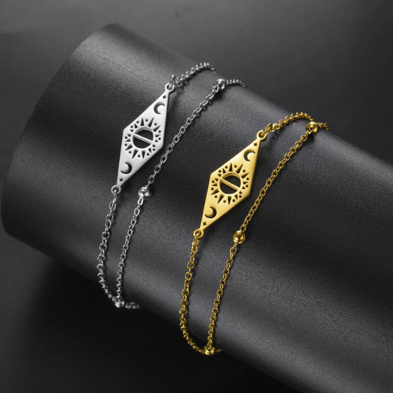 1pc Sun Moon Totem Rhombus Anklet Stainless Steel Hollow Jewelry Universe Guardian Eternal Bohemian Women Niche Luxury Gifts