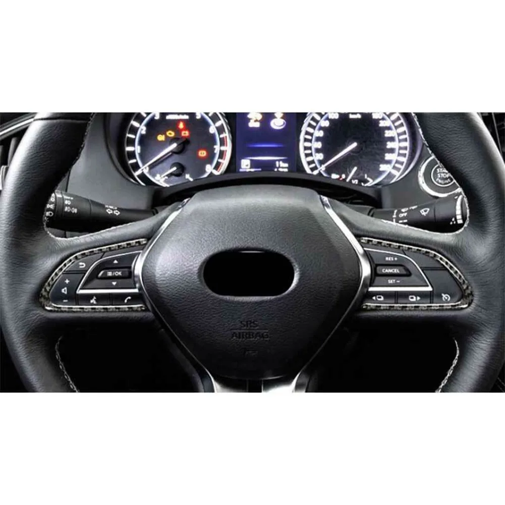 2pcs Cover Trim Beautiful Vinyl 2014-2021 Black Cowl Decorate Fit Left Real Carbon Fiber Steering Wheel Button