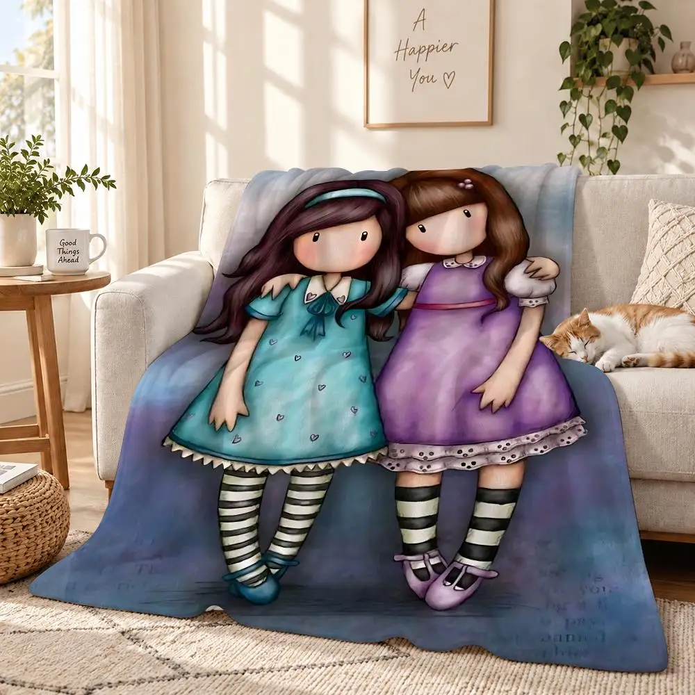 Cartoon Santoro Gorjuss Throw 240g Lightweight Flannel Blanket, Soft Skin Throw Blanket for Sofa Bedroom