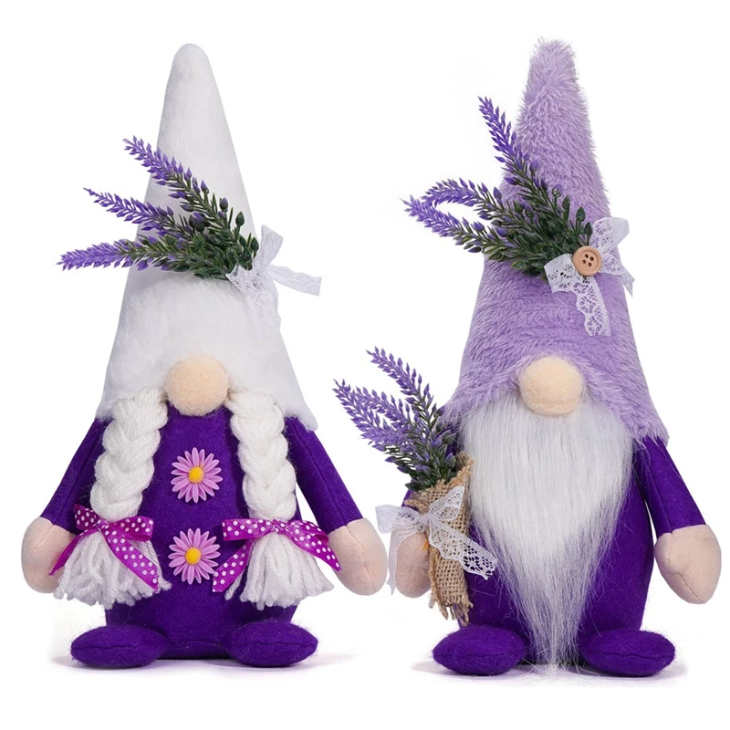 ABKO-Spring Gnome Decor Lavender Gnome Home Decor Swedish Gnome Gifts Handmade Kitchen Decor Spring Tier Tray Decor