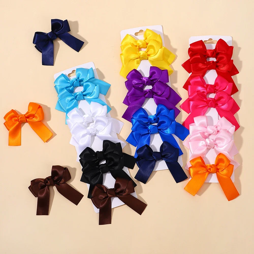 2pcs Cheer Up Bowknot Hair Clips for Girl Solid Color Ribbon Bows Hairpins Hairgripe Kids Boutique Hair Accessories Wholesale