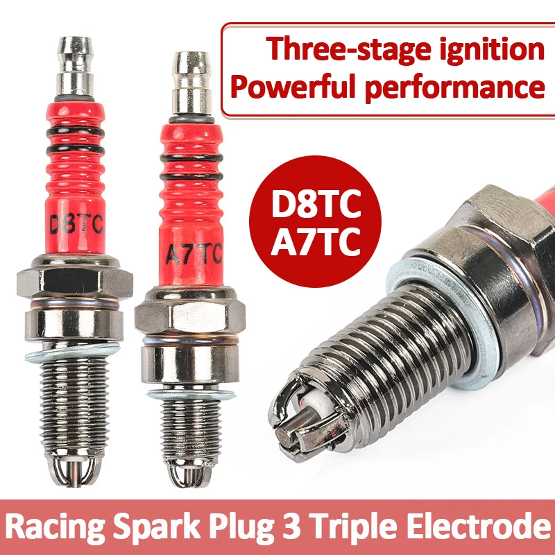 1/2PCS Racing Spark Plug 3 Triple Electrode A7TC D8TC for 110 125 ATV Scooter Dirt Bike Go Kart Motorcycle Accessories