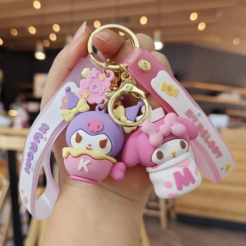 Sanrio Snack Series Keychain Kawaii Kuromi Cinnamoroll Fashion Doll Girl Bag Pendant Backpack Decor Keyring Toys Birthday Gift