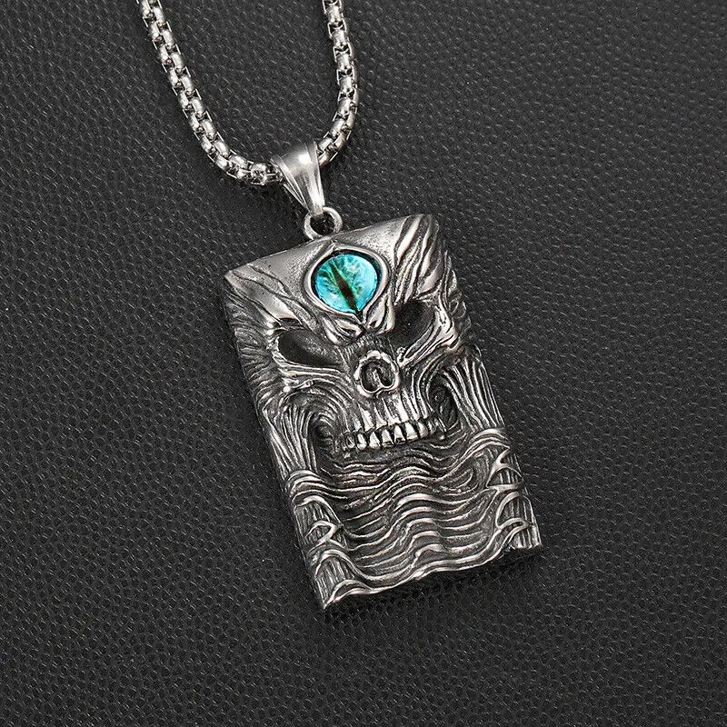 

Vintage Gothic Mens Biker Skull Pendant Necklace Stainless Steel Chain Jewelry Accessories Free Shipping Items