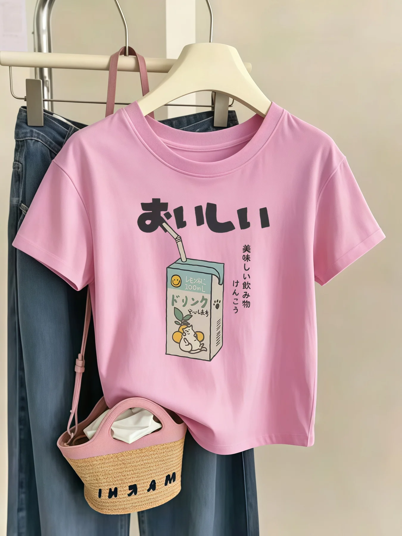 Kids Cute Japanese Drink Box Cat Art Graphic Tee Boys Girls Family Matching Short Sleeve Sweet Beverage Casual Everyday T Shirt