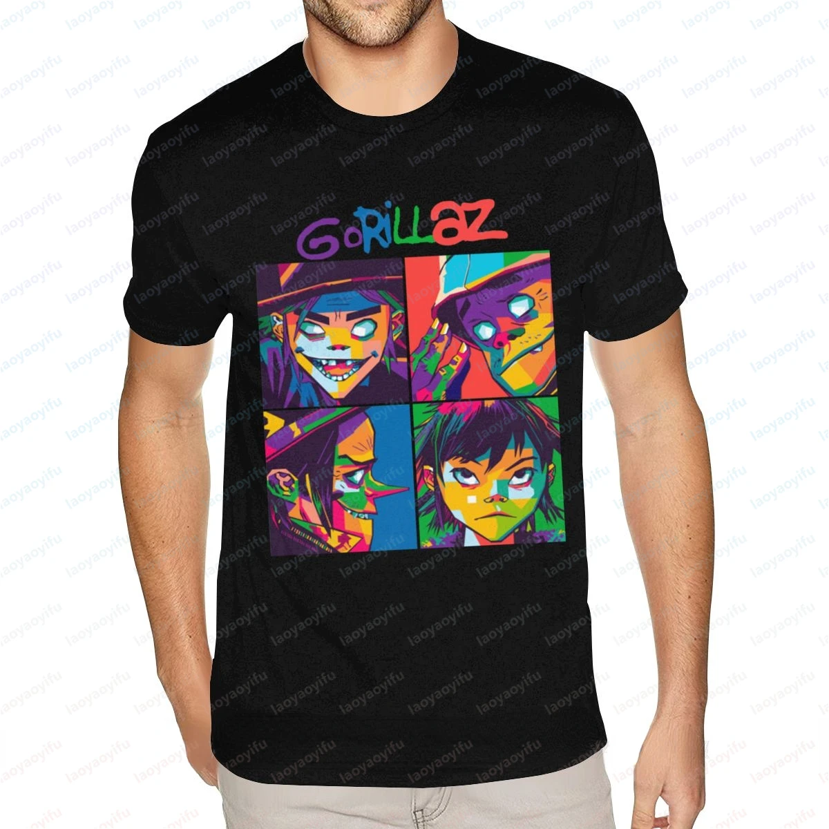 Vintage Hip-Hop Rock Rap T-Shirt Lustiges Gorillaz Band T-Shirt Lässige Mode Cooles Cartoon-bedrucktes T-Shirt Tops Unisex Streetwear – Detail 5