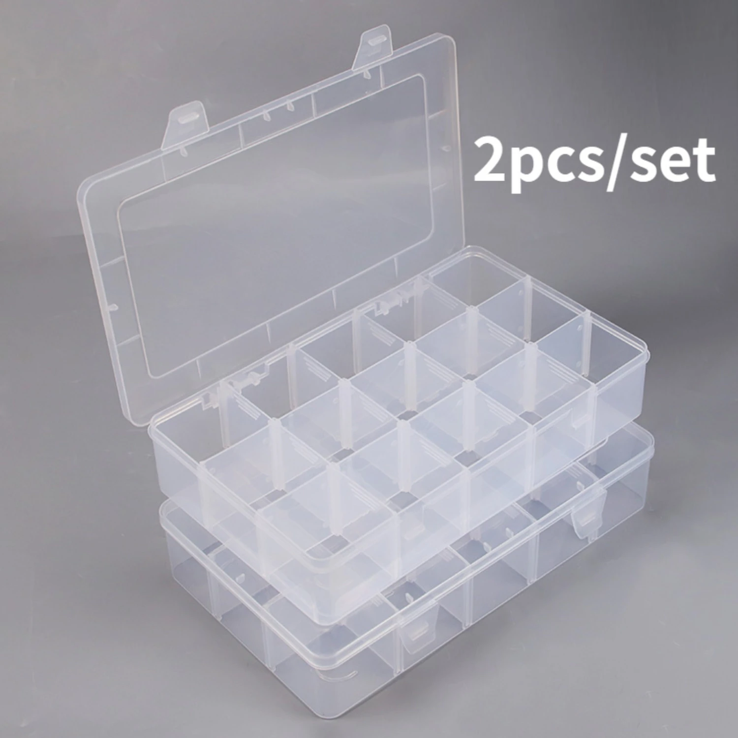 2pc/set Large 15 Grids Clear Plastic Organizer Box - Versatile  for Crafts, Beads, Tackle, and Washi Tape - Durable PP , Compact