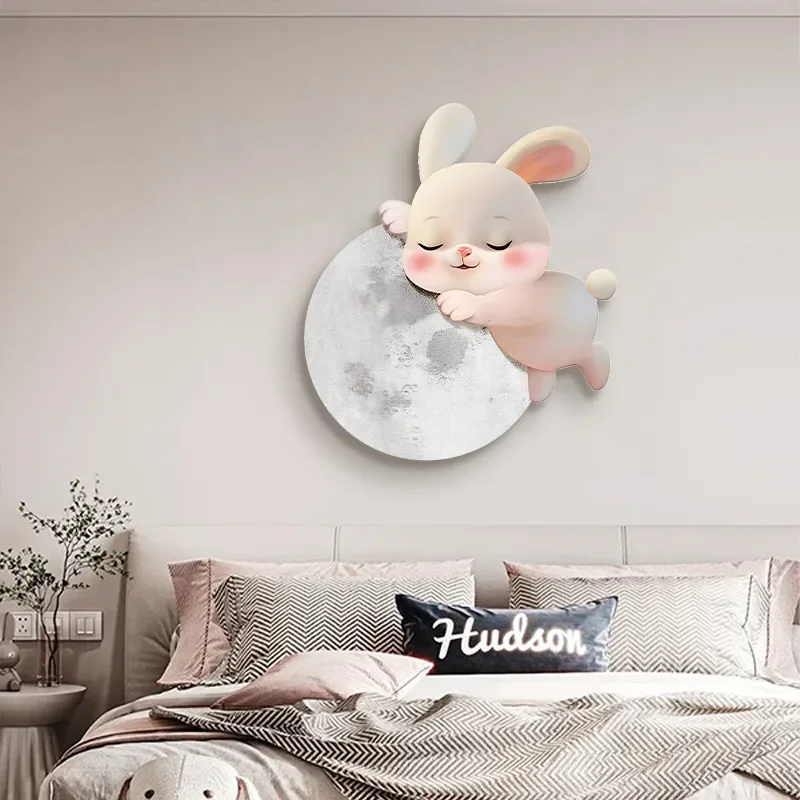 Cartoon Modern Bedroom Decoration Painting Rabbit Main Bedroom Room Headboard Background Wall Hanging Painting Led Light Mural