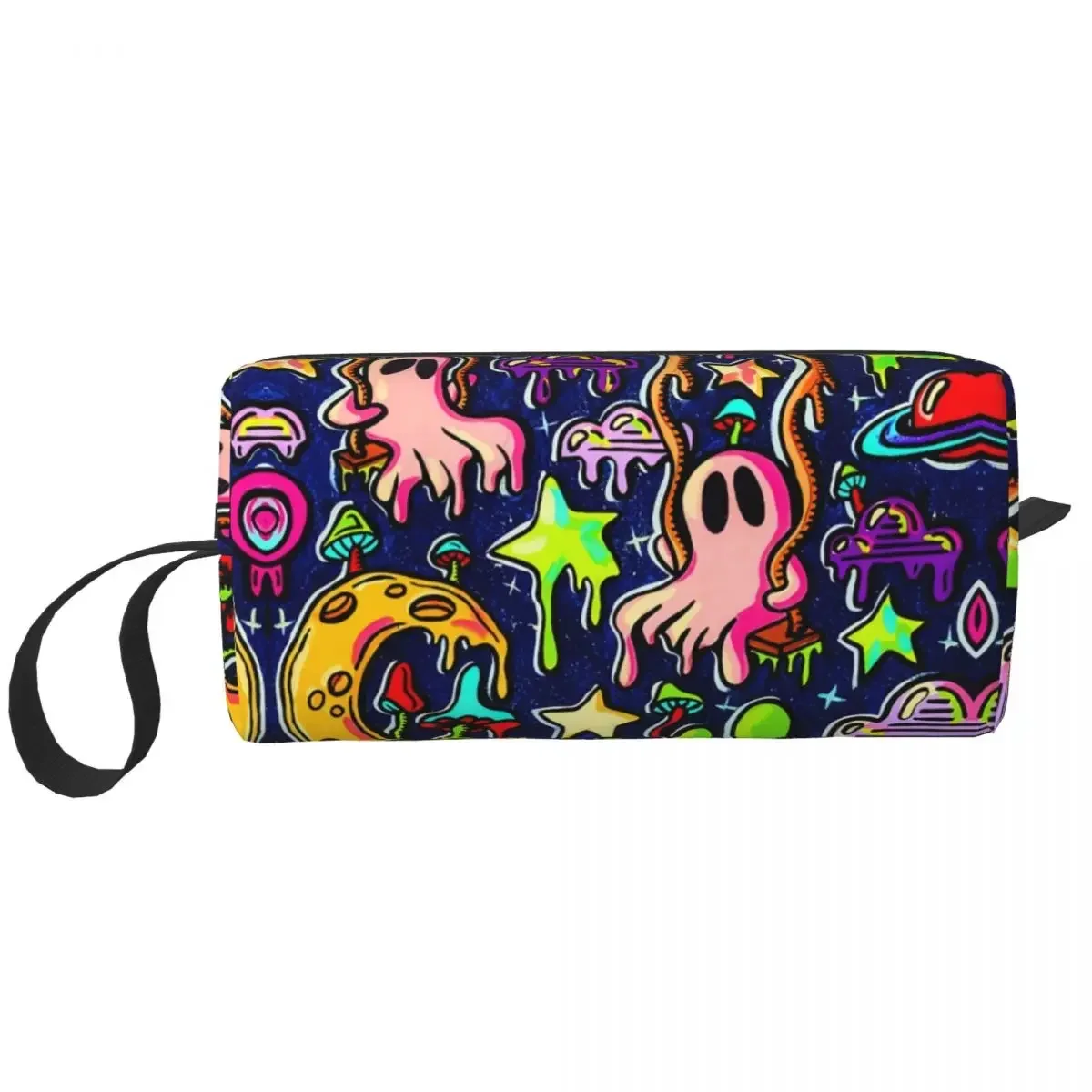 

Trippy Skull Magic Mushroom Cosmetic Bag Women Large Capacity Spooky Ghost Swings Makeup Case Beauty Storage Toiletry Bags