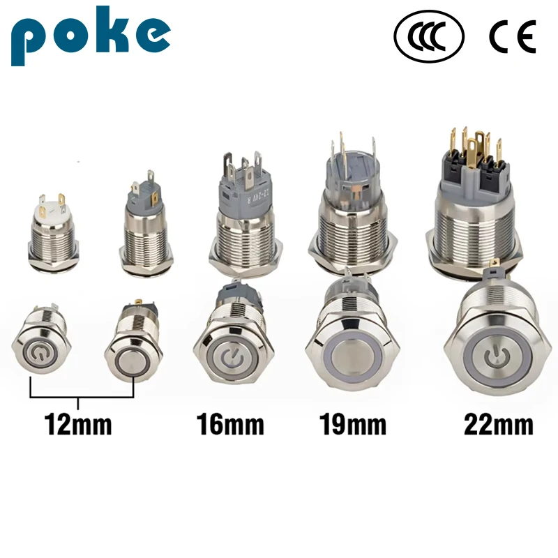

12V 24V 220V Waterproof Metal Power Push Button Switch LED Light Momentary Latching Car Engine Illuminated 12mm-22mm Red Blue