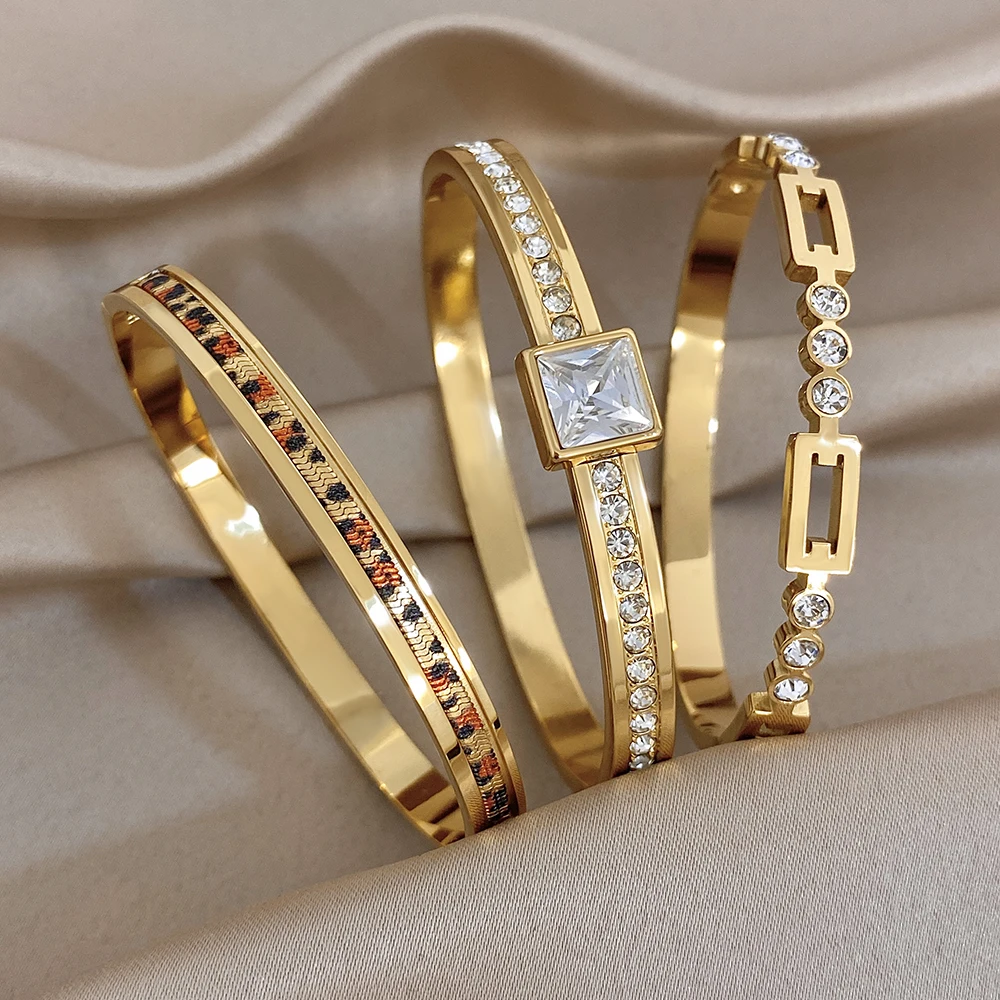 Greatera Modisches Leopardenmuster Feines Armband Luxuriöser Stil Weißer Quadratischer Zirkonium Damen-Armreif Geschenke Europa Amerika