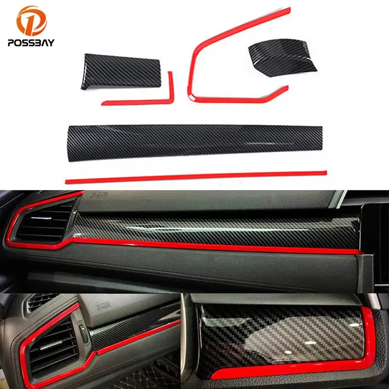 Right Hand Drive Car for Honda Civic 10th Gen 2016-2021 Console Center Dashboard Frame Strip Cover Trim Interior Stickers ABS