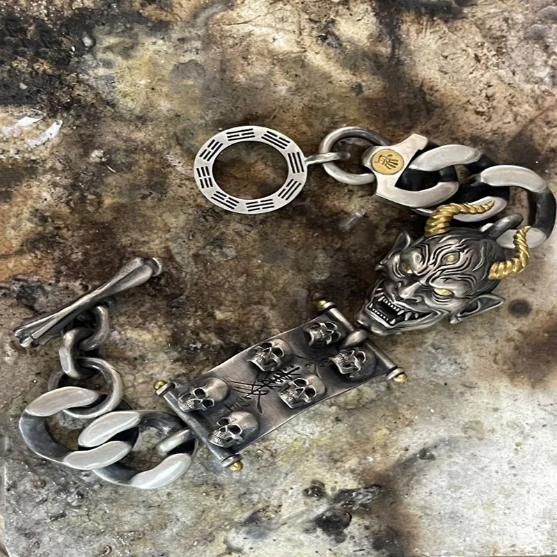 Chinese Prajna Tiangang Talisman Skeleton Bone Cuban Splicing Bracelet Retro National Trend Men's Domineering Handmade Jewelry