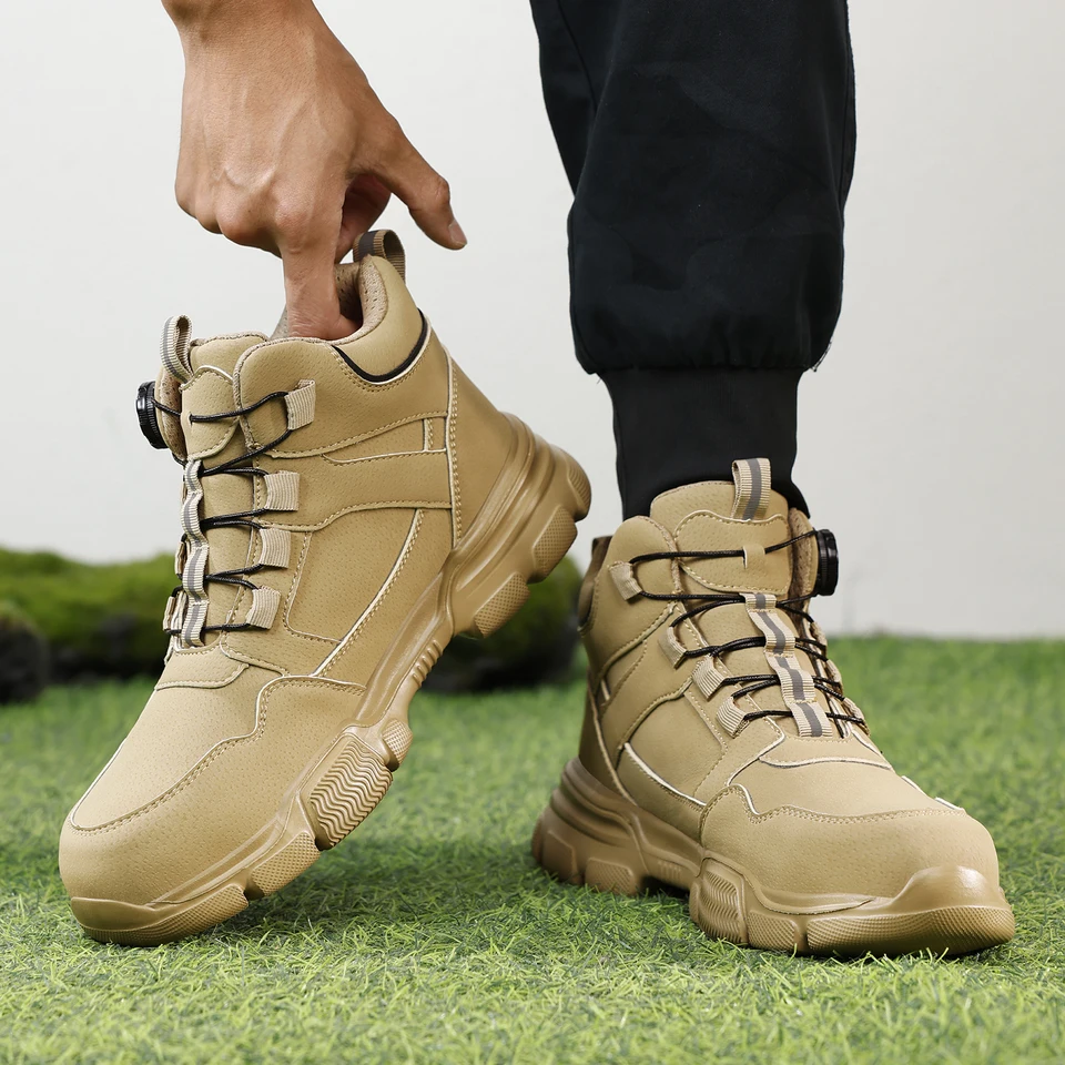 GUYISA Steel Toe Safety Shoes Men Waterproof Khaki