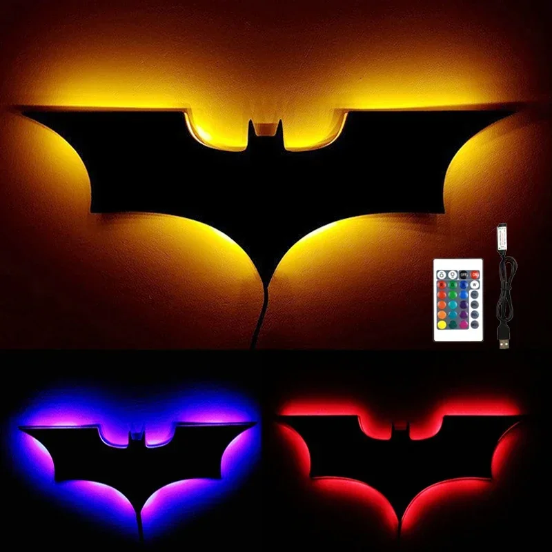 2025 Creative 3D Bat Wall Lamp RGB Bedside Decorative LED Mirror Light with Remote Control for Bedroom Living Room Porch Passage