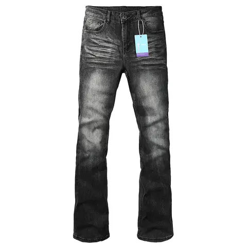 Men's Boot Cut Denim Jeans Gray Black High-Quality Cotton Pants Classic Slim Stretch Flared Trousers