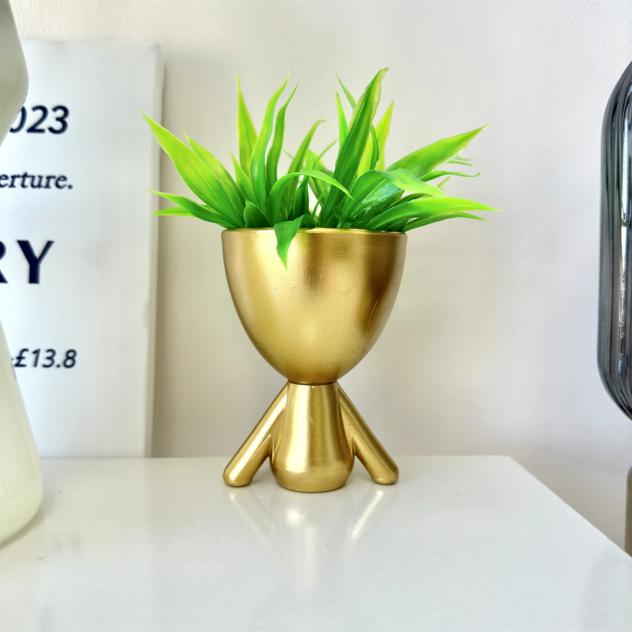 1Pc Cute Succulents Plants Artificial Plants with Human Shaped Plastic Pots, Fake Plants for Shelves, Bathroom and Office Decor