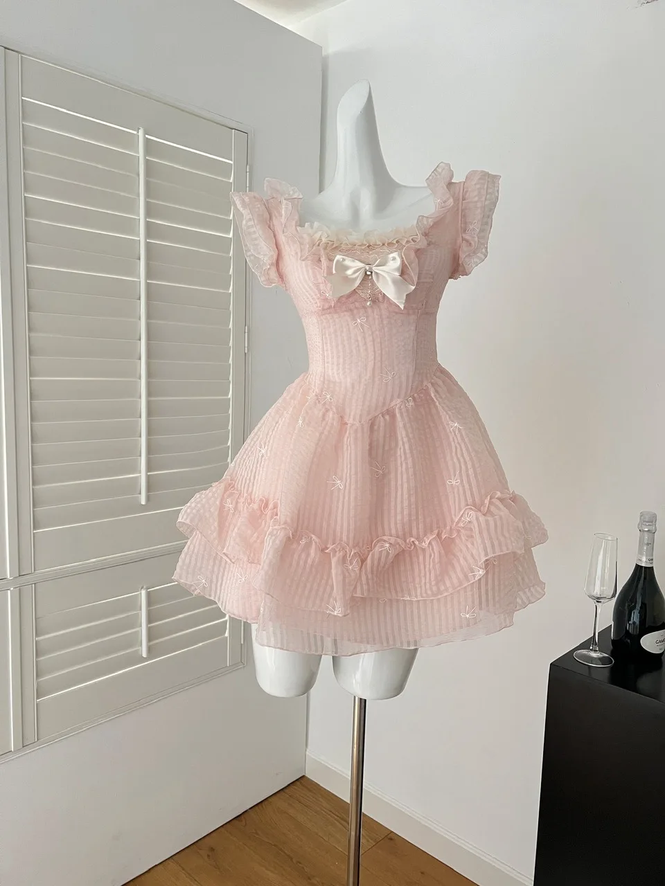 Conjunto de falda de princesa rosa dulce, vestido de cumpleaños de primavera para mujer, cintura acampanada, corte en A, cierre de cremallera