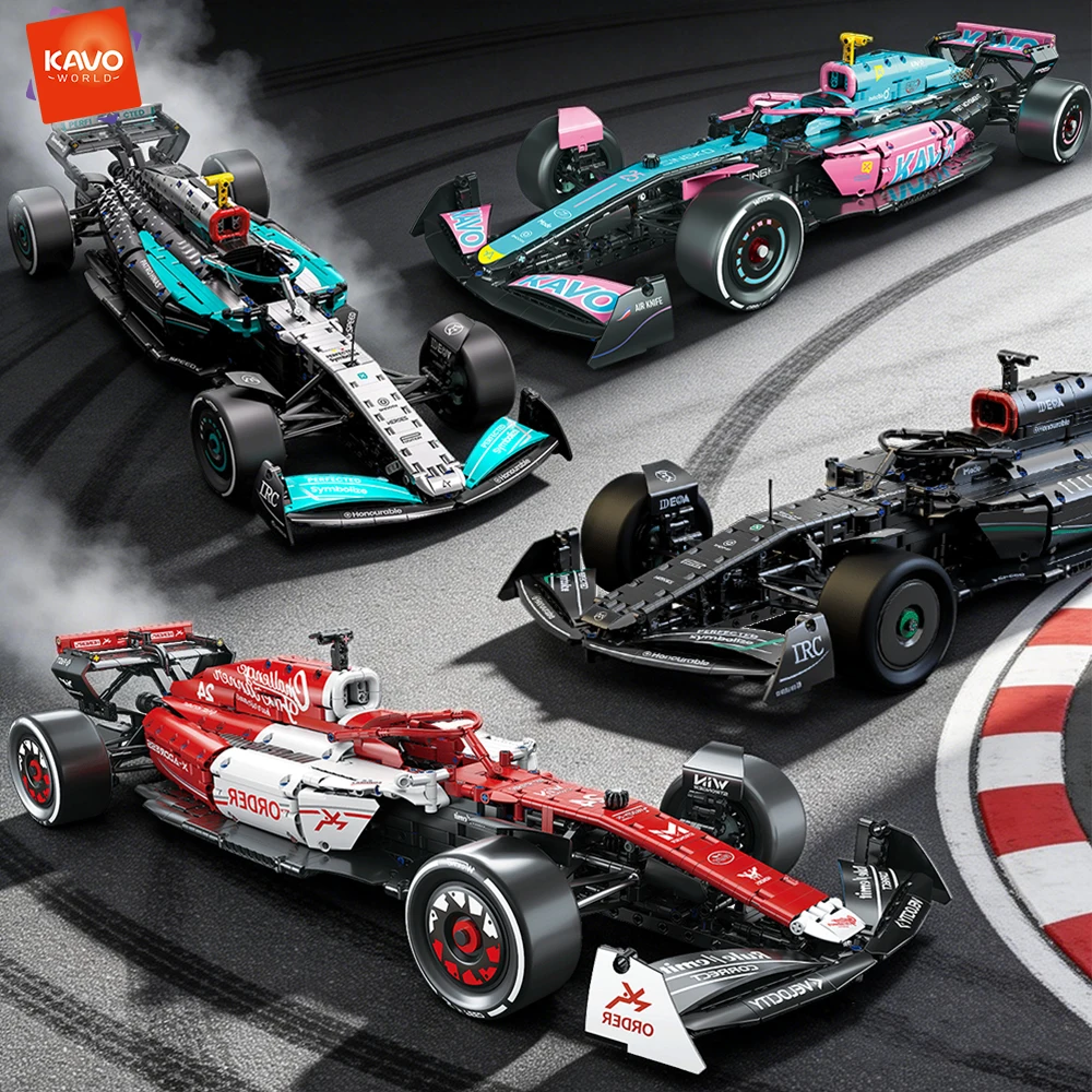 

KAVOWORLD 1:8 Track Race Car Bricks Kit Flexible Steering Openable Tail Home Desktop Ornament for Stress Relief Bonding Activity