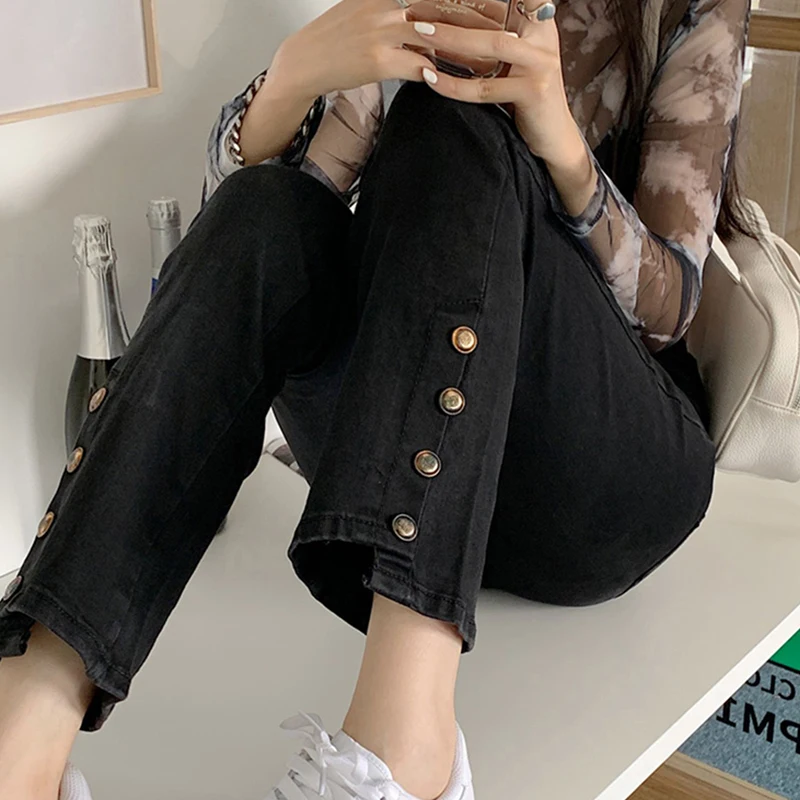 

Джинсы прямого кроя для похудения, женские, с высокой талией, на пуговицах и молнии, повседневные, из денима, для фигуры «груша», больших размеров, модные, для стильных девушек