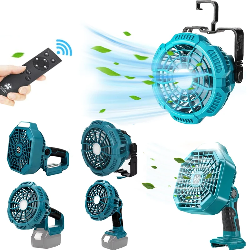 

Camping Fan for Makita 14.4-18V Li-ion Battery Portable Indoor Outdoor Site Fan with Remote Control 9W LED Light Bedroom Fan